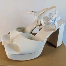 NEWBELLA Womens 8 White Platform Sandals Block Heel Ankle Strap Open Toe NEW