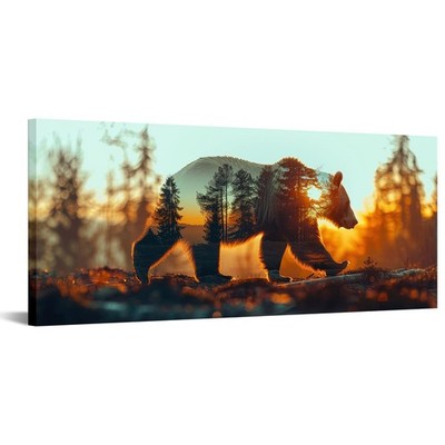Bear and Forest Canvas Wall Art - Double Exposure Wildlife Photography - Rust...