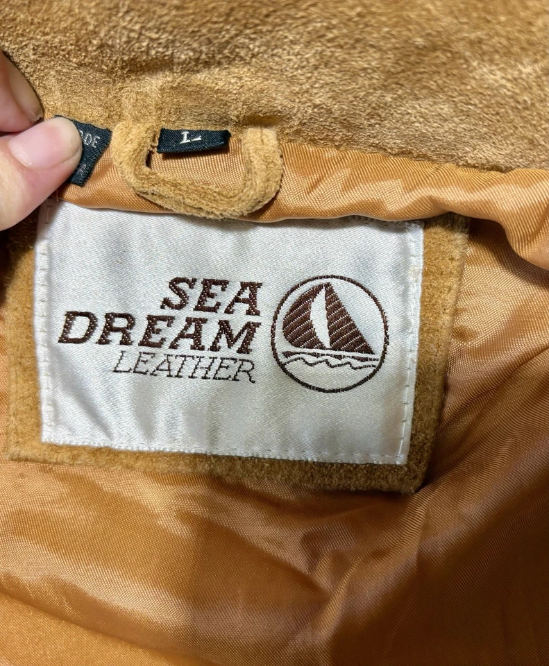 80s Sea Dream Suede Leather Fringe Western Jacket Tan Boho Cowboy Men’s Large - Image 3 of 4