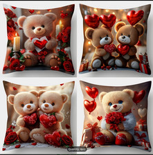Day Pillow Cover Set | 2D Flat Printed Red Rose Love Bear Pillowcases