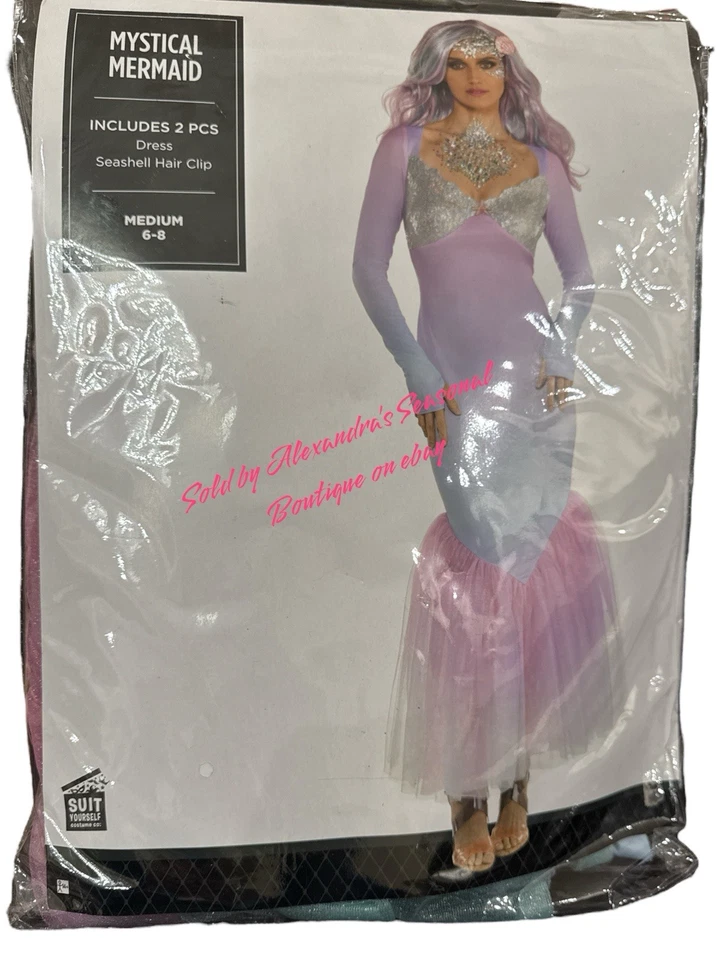 Disfraz de Sirena Mística Pastel Halloween Vestido y Pinza para el Pelo Talla M, 6-8 Adulto Foto 2 de 4