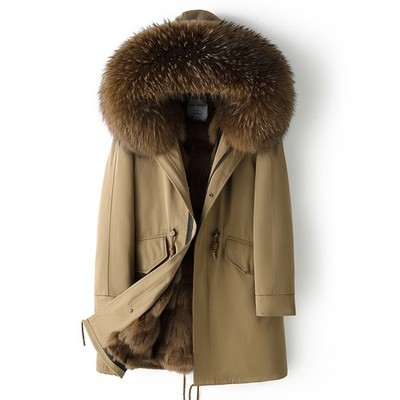 Womens Winter Thickened Raccoon Fur Hooded Real Fur Lining Thicken Parka Jacket