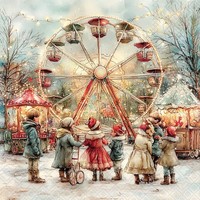 20 Servietten Theme Park Kinder Weihnachtsmarkt Riesenrad Nostalgie Deko 33X33Cm