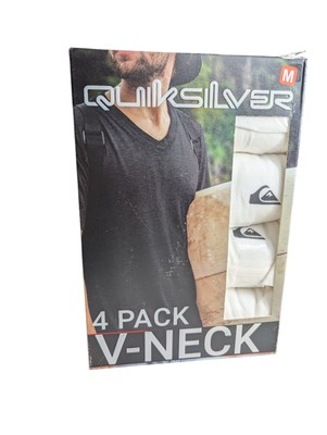Quicksilver Men's Size Medium 4 Pack Premium 100% Cotton V-Neck Tees Tag Free