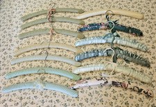 13 VTG Satin Knit Cloth Padded Clothes Hangers Grandmothers Closet Blue Green