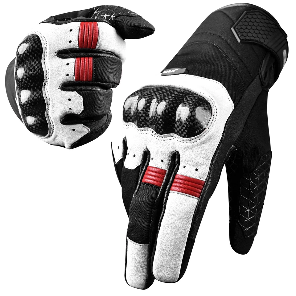 J.A.G. Guantes de cuero para motocicleta para hombre - Protección de nudillos de fibra de carbono Foto 2 de 4