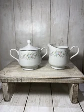 Vintage Carlon China  Porcelain Sugar and Creamer Set with Gold Trim MCM