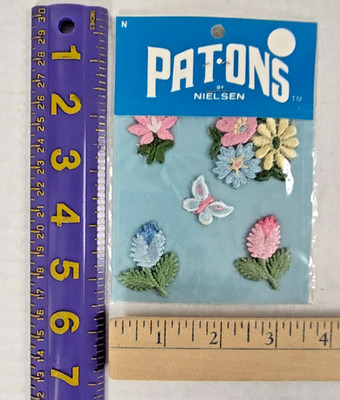 Vintage NIP Flowers Butterfly Patches 1970s Pat-Ons by Nielsen Stick On/Sew