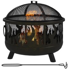 2-in-1 Metal Firepit Bowl Round Outdoor Fire Pit with Lid Grill Poker for Garden