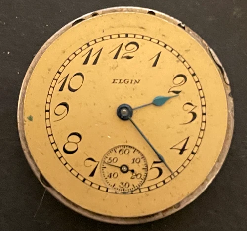 Antique 1923 Elgin Grade 463 Pocket Watch Movement Parts Gold Dial 3/0s 7j USA