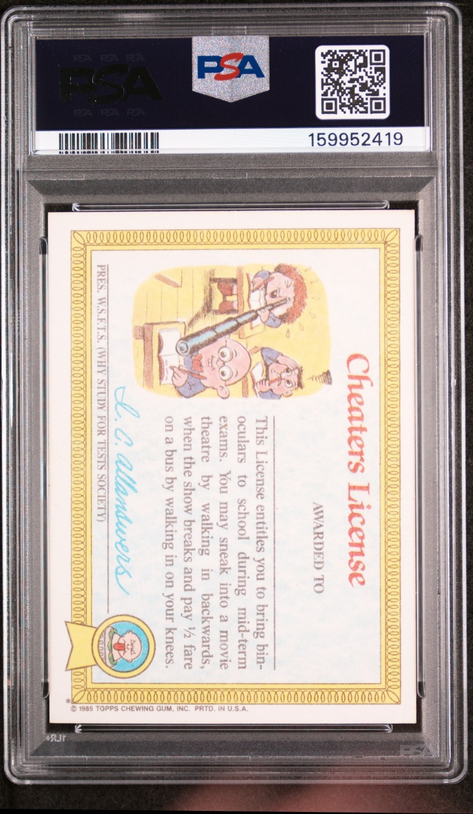 1985 Garbage Pail Kids Adam Bomb #8A PSA 8 NM-MT Series 1 OS1 view 2