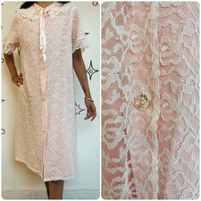 Vintage White Lace Pink Robe Victorian Romantic Babydoll Pegnoir Bed Jacket S/M