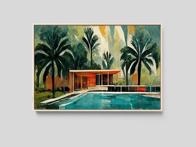 Mid Century Modern House Art Print, Retro Architecture Wall Decor Poster