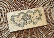 Red Rubber Stamp Wood Mounted OOP DOUBLE HEART VALENTINE'S DAY Love Wedding 90s