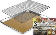 Premium Baking Tray Pan & Cooling Rack Half Sheet w/ Pre-Cut Parchment Paper