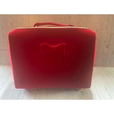 Estée Lauder Red Velvet Train Case Makeup Travel Bag Gold Zip Bow Holiday