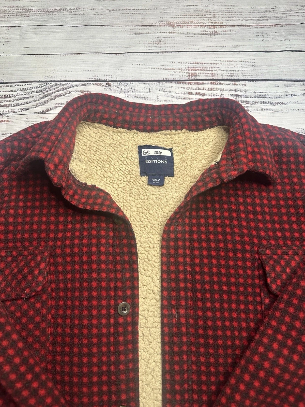 Basic Editions Men's XL Red/Black Check Shacket Sherpa Lined Button Jacket image 3