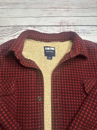 Basic Editions Men's XL Red/Black Check Shacket Sherpa Lined Button Jacket image 3