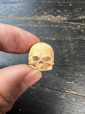 Hand-Carved Deer Antler Skull Guru Bead | Tibetan Cemetery “Citipati” Focal Bea