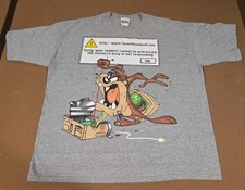 Vintage 1996 Looney Tunes Taz T-shirt Sz L Tasmanian Devil Braking Computer 90s