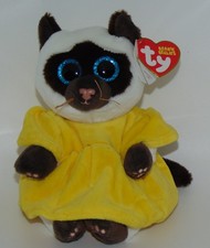 New! Ty Beanie Bellies MISO Siamese Kitty Cat wearing yellow dress 6" nwt's