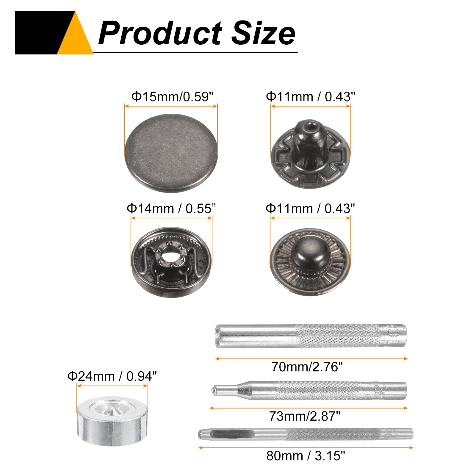 12Set 15mm Leather Snap Fastener Kit 2.76" Long W 4 Install Tools, Gun