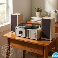 Crosley Player Shelf Record Player Turntable with Stereo Speakers, 3 Speed Biege