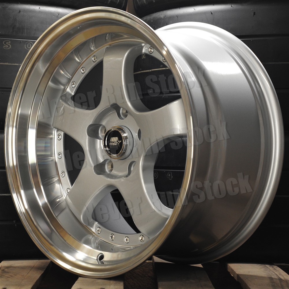 MST MT-07 17x9 5x114.3 +20 SILVER MACHINE LIP w/ RIVET 5 SPOKES