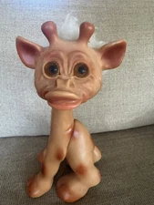 Vintage 1960’s Thomas DAM GIRAFFE TROLL White Hair Amber Eyes Doll 11" Rare