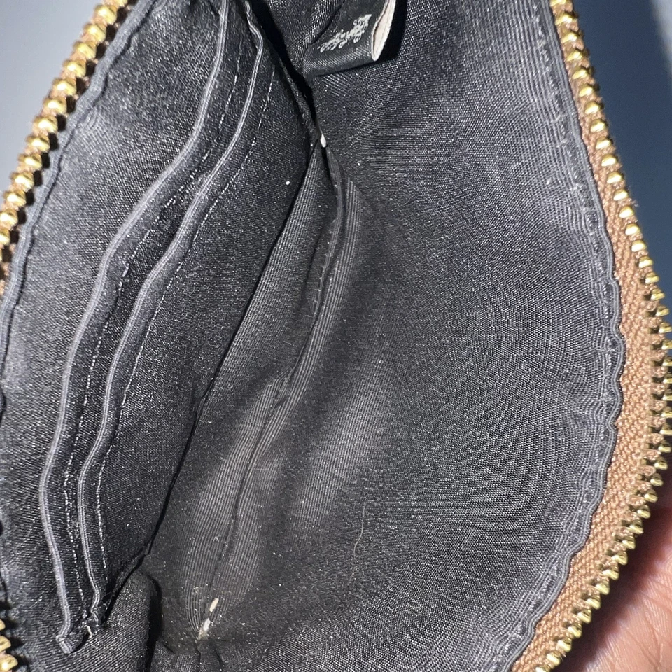 Coach Classic Signature PVC Khaki/Black Leather Corner Zip Wristlet  - Image 4 of 4