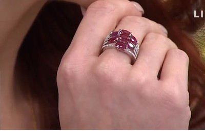 Colleen Lopez Sterling Silver Oval Ruby & White Zircon 7-Stone Ring. Size 6