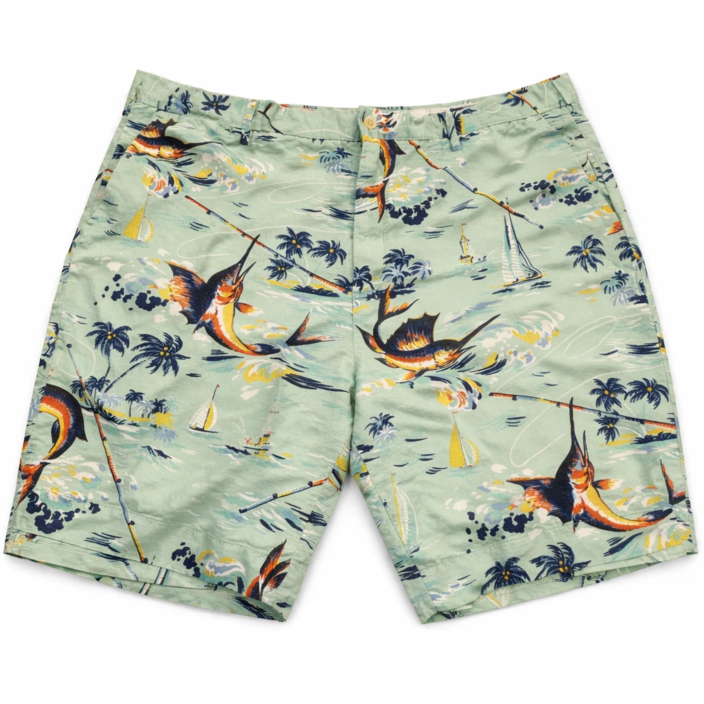 Polo Ralph Lauren Marlin Fish Shorts Mens 40 Linen Blend Green 6” Inseam