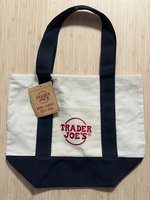 NWT Trader Joe's Mini Canvas Tote Bag Navy Reusable Shopper Bag - 13.5x10.5x6 in