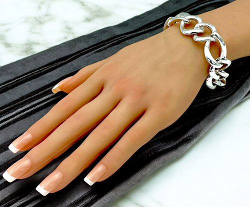 925 STERLING SILVER HAMMERED CURB LINK BRACELET 8" LIGHTWEIGHT 1563 - Picture 5 of 5
