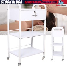 3-Tier Mobile Rolling Utility Cart Esthetician Cart Trolley White With 4 Wheels