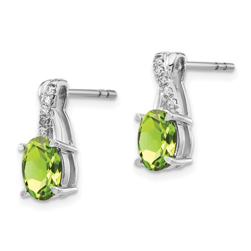 14K Solid White Gold Peridot Diamond Dangle Earrings - Picture 3 of 4