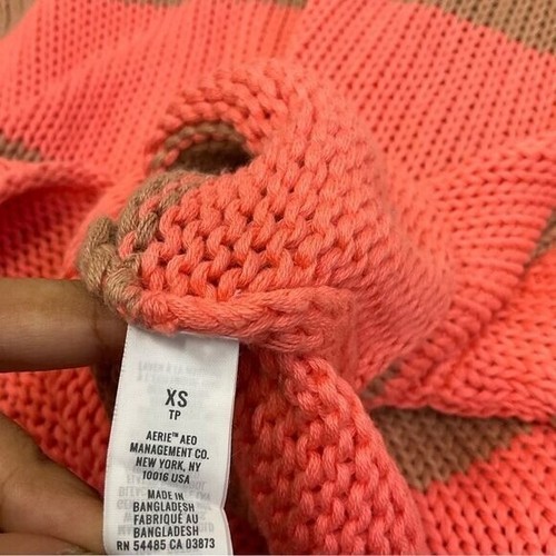 Aerie Cotton Stripe Crew Neckline Knit Pullover Sweater Coral Brown XS - Picture 10 of 10