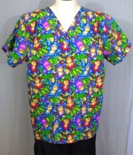 Unknown Maker Multicolor Large Scrub Top Monkeys Toothbrushes Cotton
