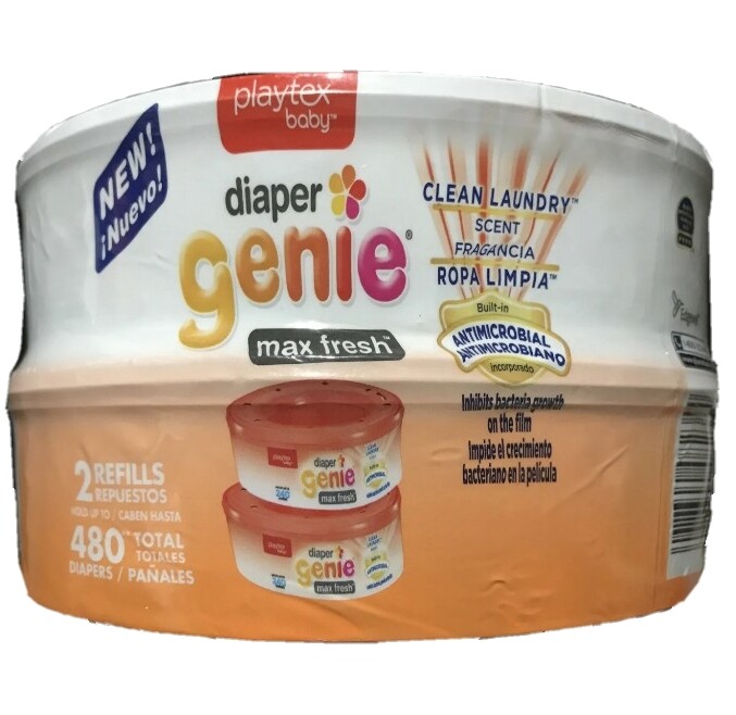 2-Playtex Baby Diaper Genie Refills Max Fresh Clean Laundry Scent-  Sealed