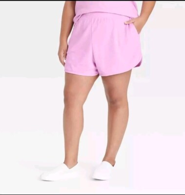 Women's Plus Size Loop Terry Shorts - Ava & Viv, Lavender, Size 1X