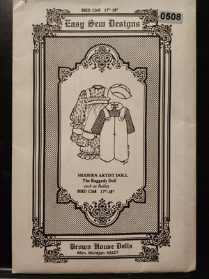 Doll Clothing Pattern Easy Sew Designs BHD 1168 17''-18'' Raggedy Doll 
