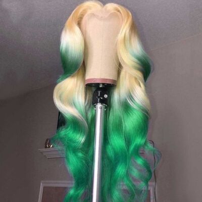 Highlight Green Lace Front Human Hair Wig 13x1 T Part Ombre  display picture 3