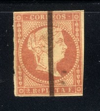 1857 Hiszpania Królowa Izabela II♔ Sc# 14 A1 Tępa róża VFNH Oryginalna GUMA✨