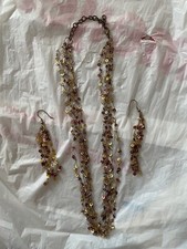 brown and gold chain necklace and earring set dangle