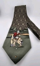 Corner Stone Men's Necktie Tie All Silk Golf Scene 4" × 56" Made In USA