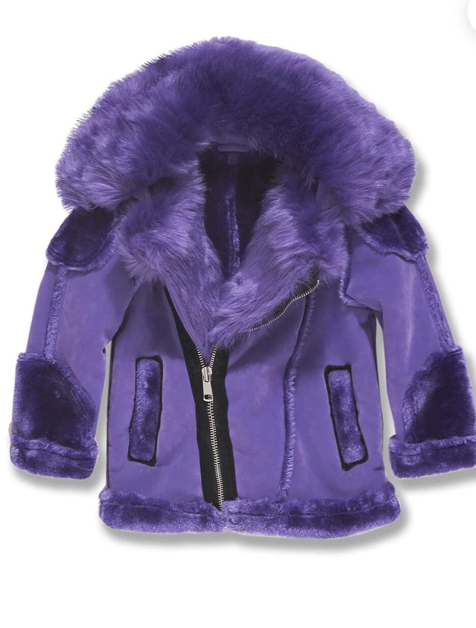Jordan Craig purple color moto shearling jacket