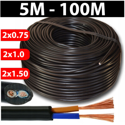 SCHLAUCHLEITUNG H03VV-F Kabel Stromkabel H03VVF Schwarz 2x0.75 2x1.0 2x1.5mm²   