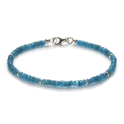 Apatit Armband - Neon-Apatit Edelsteinarmband - 925 Silber - Armkette blau D618