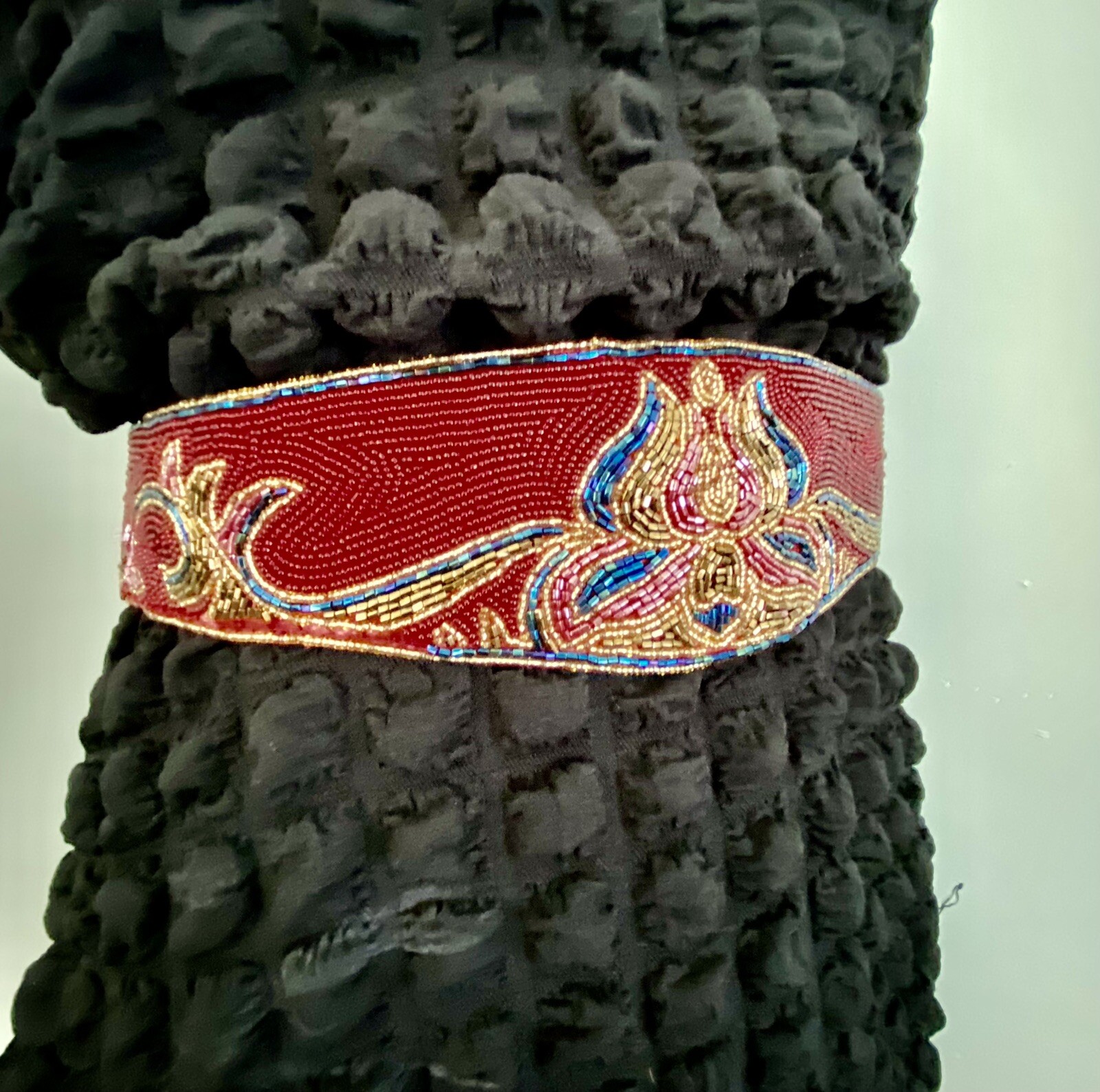 Vintage 80s Red Beaded Waist Belt 26” Waist Small