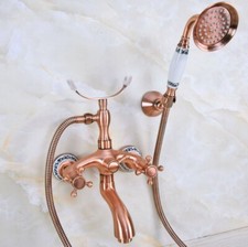 Antique Red Copper Clawfoot Bath Tub Faucet with Handshower - Wall Mount fna373